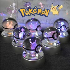 Pokemon 3D Crystal Ball LED Night Light 2" / 5cm Glass Lamp RGB Base