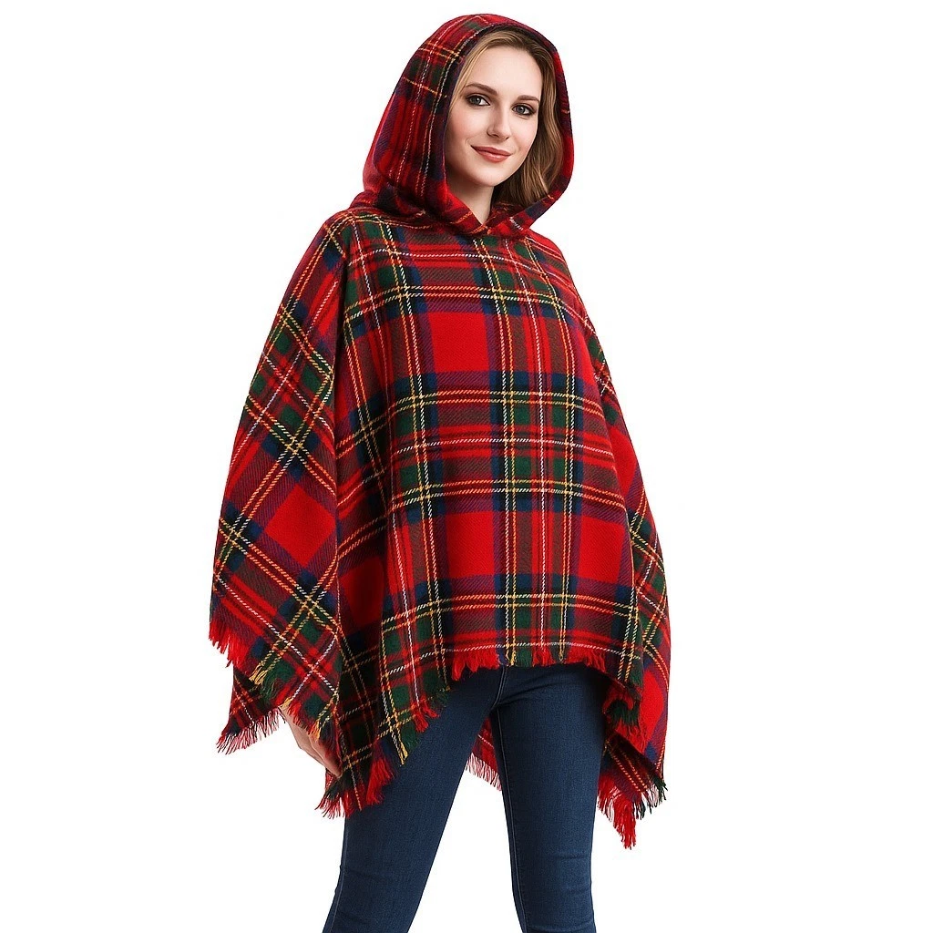 Scottish Tartan Hooded Poncho | Tartan Plaid Cape | Warm Winter Wrap for Women