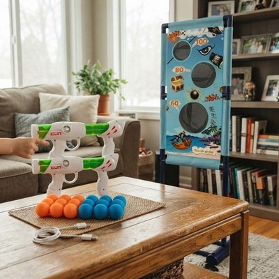 Pädagogisches Schießspielzeug-Set für Kinder - 1 bewegliche Zielscheibe & 18 sichere Schaumstoffbälle