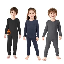  3 Set Boys Thermal Underwear Set - Fleece 2T / 3T Black, Navy, Light Grey