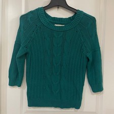 Ann Taylor LOFT Teal Cable Knit Sweater 3/4 Sleeve Women's Size Medium