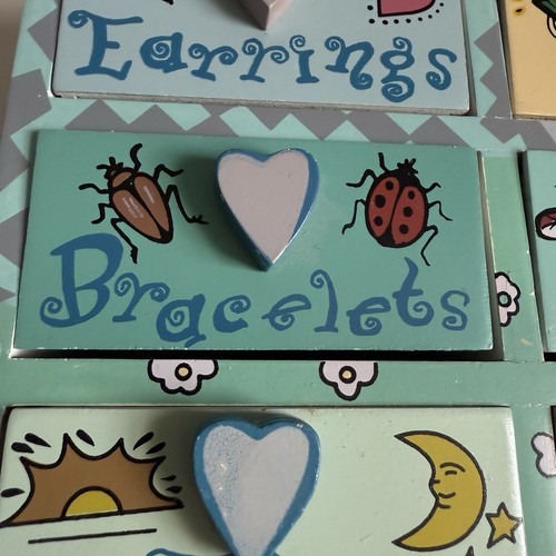 Vintage 1990’s Wooden Kids Jewelry Box With Six Drawers Painted Butterflies - Picture 2 of 5