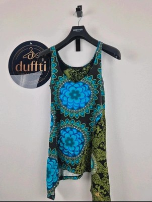 Desigual Damen Tanktop Gr. M Blau Grün Mandala Paisley Longtop Asymmetrisch Top