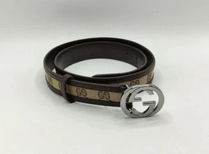 Ceinture Gucci Femme Beige, Marron Toile Cuir Marron et Métal Chrome