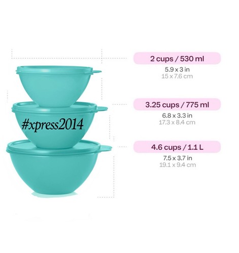 Tupperware NEU türkis klassisch wunderbar Schüssel verschachtelte Dichtung luftdicht 3er Set - Bild 2 von 2