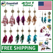 6 Pairs Bohemian Dream Catcher Feather Earrings - Long Drop Tassel Designs