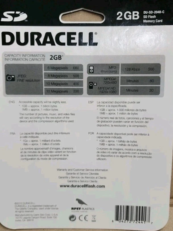 Duracell SD Flash Memory Card 2 GB New on Card Brand New!! - Image 4 of 4