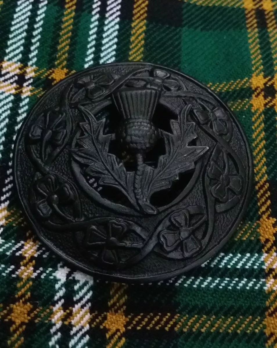 Scottish Fly Plaid Brooch Thistle Crest Black Finish 3