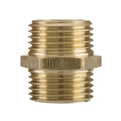 INVENA 1/2 3/4 1 Inch Male Pipe Straight Connection Hexagon Nipple Fitting Brass