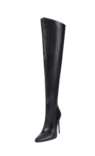 Women's Over Knee Boots High Heels Side Zipper Synthetic Leather Pointed Shoes - Picture 8 of 22