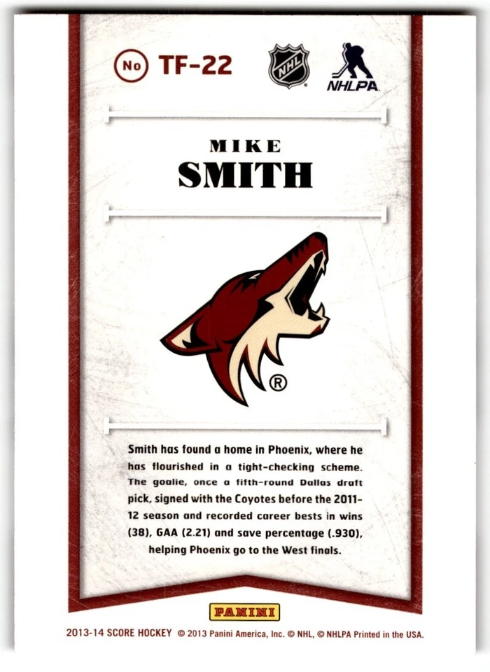 Mike Smith 2013-14 Score The Franchise #TF-22 Phoenix Coyotes - Image 2 of 2