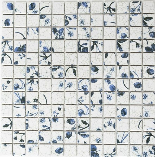 Retro Vintage Mosaik Fliese Keramik weiß blau Wand Bad Küche 18D-1404 |1 Matte  - Bild 1 von 8