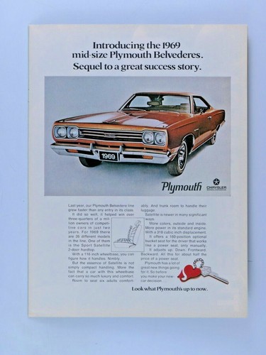 1969 Plymouth Belvedere 2-türig HT Vintage Originaldruck Werbung 8,5 x 11" - Bild 4 von 5