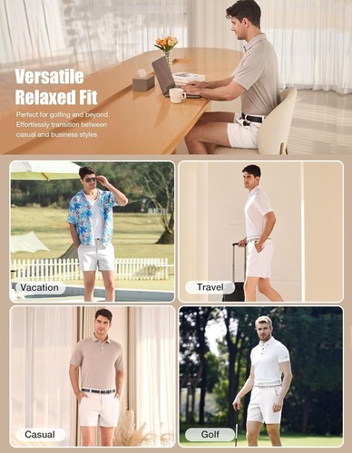 Pantalones cortos de golf chinos ligeros elásticos híbridos de secado rápido de 7"" con frente plano para hombre - Imagen 16 de 47