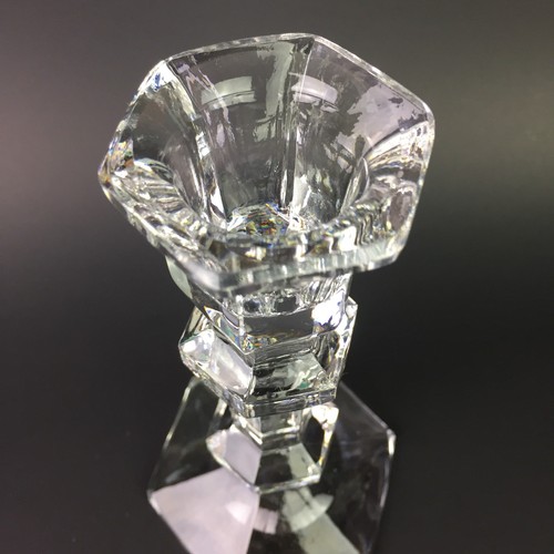 2 Vtg Block Poland Clear Lead Crystal Candlestick Candle Holders Hexagon 7" H - Picture 5 of 6