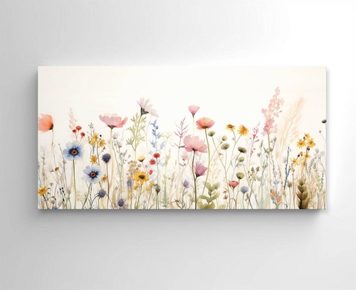 Pastel Pink Spring Wildflowers Field Meadow, Colourful Canvas Print Art - Picture 7 of 10