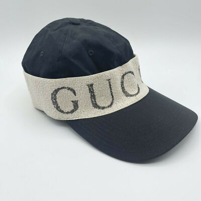 Gucci Unisex Black Canvas White Headband Cabardine Baseball Hat L