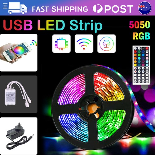 12V RGB LED Strip Lights IP65 Waterproof 5050 5M 150/300 LEDs USB Bluetooth Gift - Picture 1 of 31