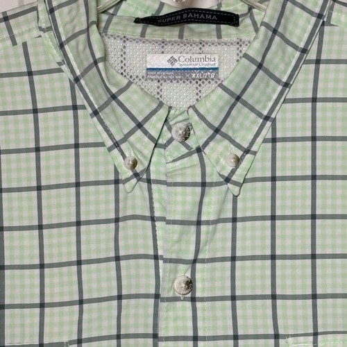 Columbia PFG Super Bahama Shirt Men's Fishing Button Down Vented Green Plaid XXL - Picture 3 of 7