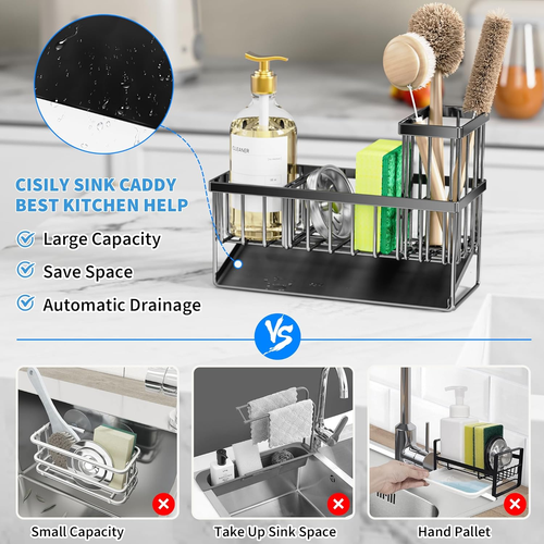 Küchenspüle Caddy Organzier mit hohem Bürstenhalter, Schwammhalter für Spüle,, - Bild 2 von 12