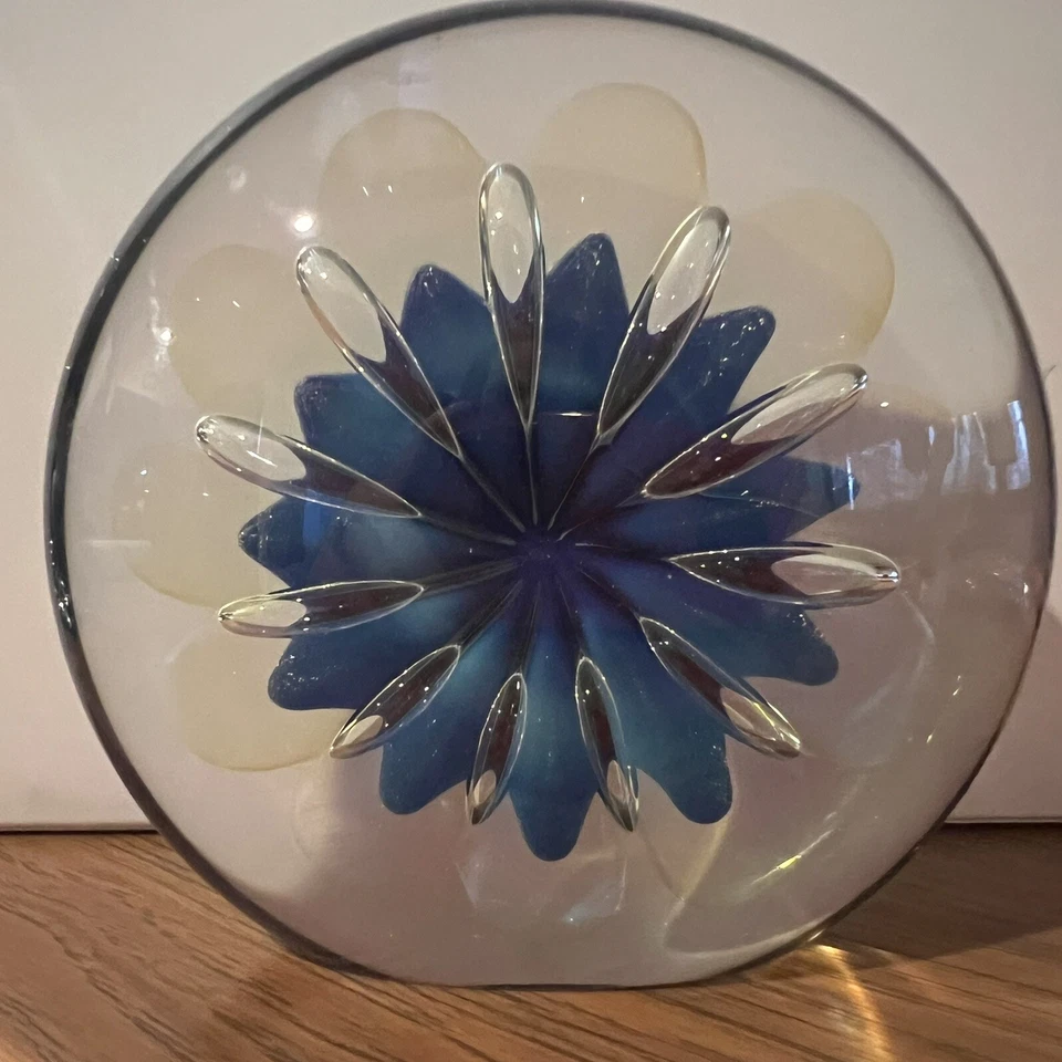 Eickholt Sea Anemone Paperweight Cobalt Hand Blown Dichroic Glass Signed 2001 - Image 2 of 4