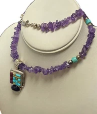 JAY KING MINE FINDS STERLING SILVER DRT 925 AMETHYST TURQUOISE NECKLACE PENDANT