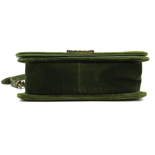 CHANEL CC Logo Boy Chain Shoulder Bag Velvet Tweed Leather Green GHW Italy M772 - Picture 6 of 20