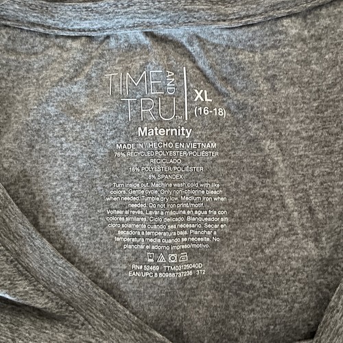 XL (16-18) Time and Tru Women's Maternity Short Sleeve Graphic T-Shirt Grey - Picture 11 of 12
