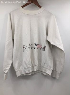 Tee Jays White 90s Usa Made Animal Graphic Sleeve Pullover Crewneck Sweatshirt M