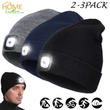 1-3Pc Unisex LED Beanie Hat Light Rechargeable Winter Warm Knitted Headlight Cap
