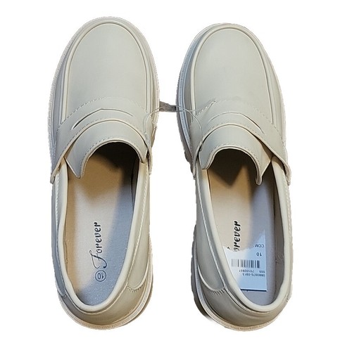 Forever Chunky Platforms Loafers Shoes Ladies S 10 Off White Faux Leather. NWT. - Picture 2 of 5