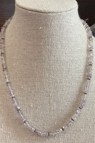 Sterling Silver Light Purple  Amethyst Beaded Necklace 17.5” Adjustable