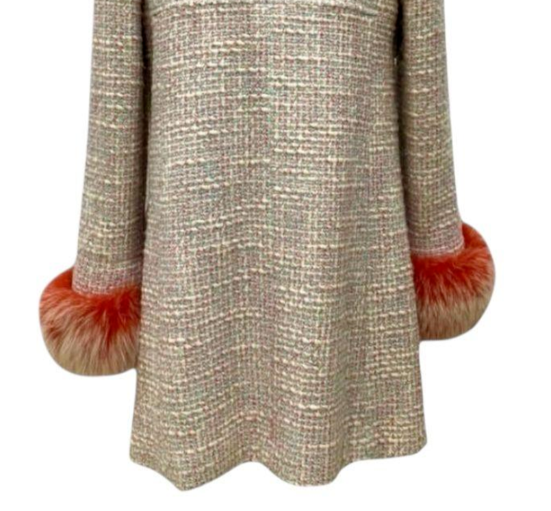 Chanel Fox Fur Tweed Coat Pink × Blue × Ivory 01A P18472
