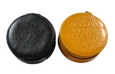 Jewelry Case Travel Leather Small 3" Round Zipper Graphic Image Black