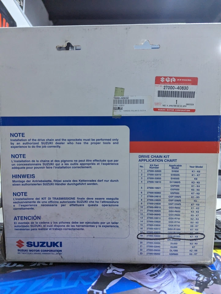 Juego de cadena de transmisión Suzuki pieza # 27000-40830 2001-2006 GSX-R1000 NUEVO EN CAJA Foto 4 de 4