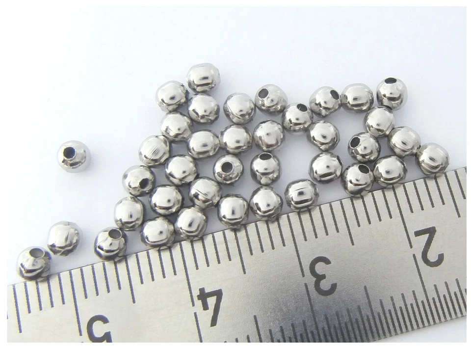 100 x EDELSTAHL Perlen Ø 3 mm Spacer Metall Stopper Hohlkugeln rund silber <3 - Bild 3 von 3