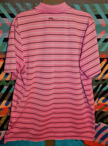 Ralph Lauren RLX polo shirt Size XL Pink Black/White stripes 25" PTP - Picture 2 of 3