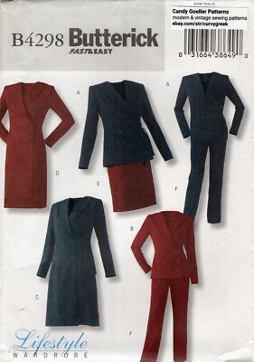 Butterick B4298 Wrap Dress & Jacket, Straight Skirt, Contour Waist Pants Sz 6-12
