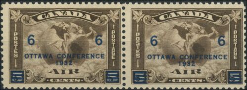 Canada Mint NH F+ Pair 6c on 5c Scott #C4 1932 Air Mail Stamps - Picture 1 of 2