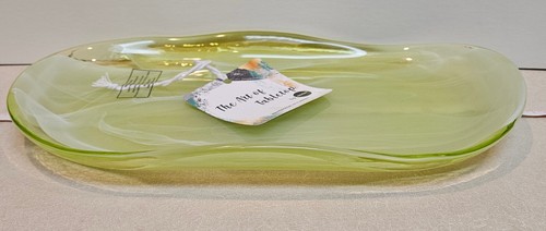 NEW, ArdaCam Swirl Green Glass Serving Platter Handmade in Turkey 11X6X1 Inches - Picture 9 of 12