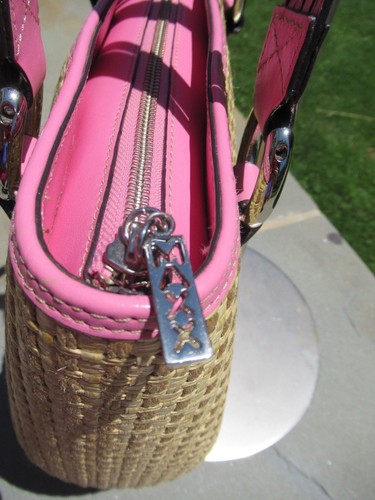 New Maxx New York Woven Straw and Pink Leather Satchel/ Tote Bag - Picture 6 of 12