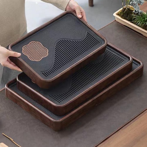 Man-made Stone Solid Wood Tea Tray Water Reservoir Water Draining Serving Tray - Picture 5 of 15