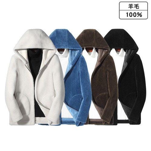 Chaqueta de piel de cachemir para hombre Abrigo de lana con capucha Piel de lana de oveja Invierno Chaqueta cálida Nueva - Imagen 1 de 22