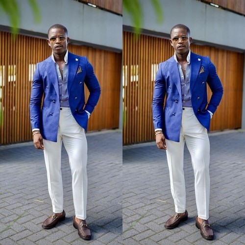 Royal Blue Men Suits Wide Peak Lapel Party Groom Formal Wear Men Tuxedos Blazers - Picture 2 of 16