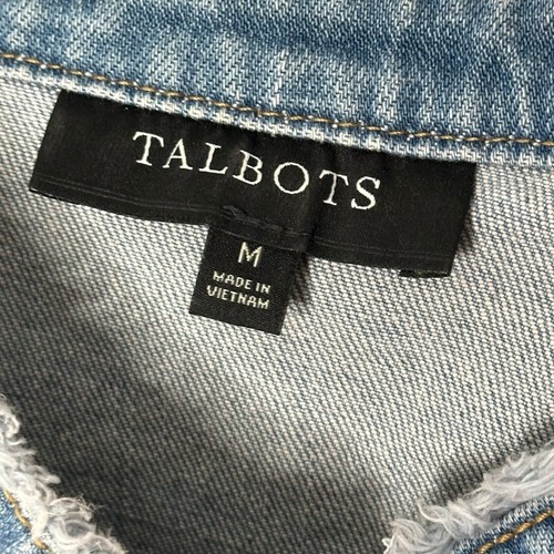 Talbots Denim Jacket M Blue Womens Fringe Raw Hem Mandarin Collar Boho Light - Picture 5 of 8