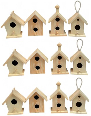 Creative Hobbies 12 Pack of Wooden Bird Houses To Paint, DIY Design Your Own