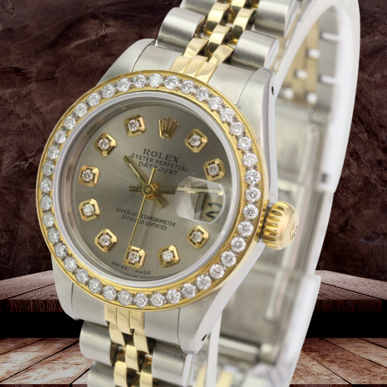 Rolex Datejust Two-Tone Grey Dial Diamond Bezel 26mm Ref  display picture 3