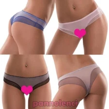 Women's Brazilian Thong Slip Tulle Pied de Poule Net Stripes New 3003-1