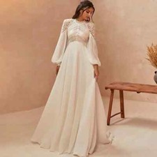 Boho Open Back Wedding Dresses Lace Appliques Puff Sleeves A-Line Bridal Gowns
