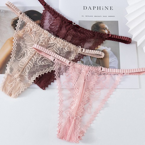 3er Pack Set Sexy Damen T Back Spitze Höschen Tanga G String durchsichtig transparent Slip - Bild 1 von 9